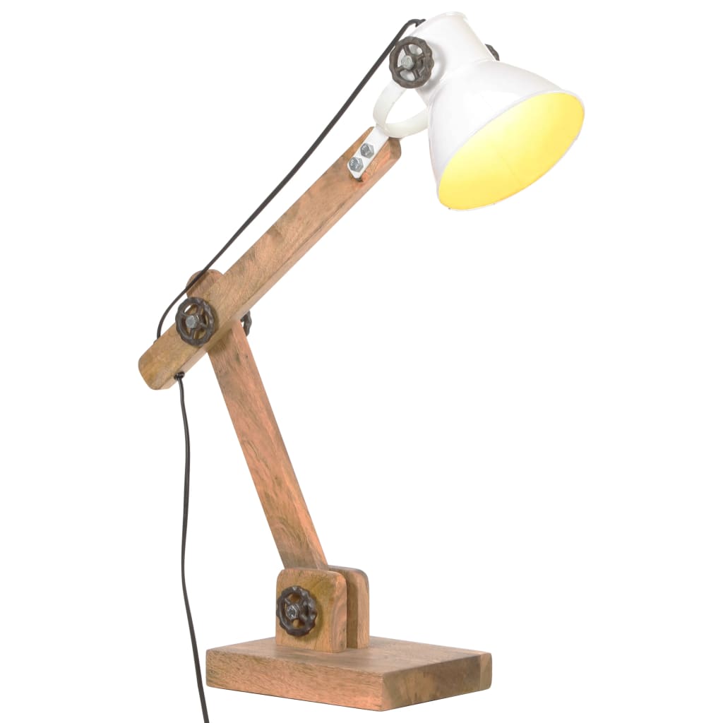 Bílá dřevěná stolní lampa DION v industriálním stylu