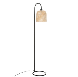 Černá stojací lampa s bambusovým stínítkem LUMIRA, 159 cm