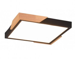 Stropní LED osvětlení Meta 31 cm, dřevo/černý kov, hranaté