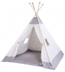 Velký textilní stan teepee 158x210cm - krémová / skandi šedá